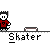 Pixel art animation of a character in a red shirt performing various skateboarding actions on a gray background with the word 'Skater' below.