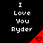 Black background with white text reading "I Love You Ryder" and red triangular icons containing pixelated hearts, arranged in a pattern