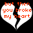 Two identical pixelated heart shapes with a vertical crack, each containing red text on white background against black backdrop.