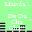 Green background with white text reading "Manda.. Do Da Cha Cha!! Manda.." and dark purple horizontal bars in a repeating pattern.