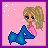 Pixel art contact sheet of a cartoon woman in blue jeans and pink top with blonde ponytail, showing three frames of animation above text reading "Good Girls Are Bad Girls That Don't Get Caught" on pink background with white stars.