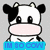 Pixelated cartoon cow with black and white patches, large eyes, pink nose, blue banner text reading 'IM BO GOM' below.