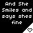 Black background with white pixelated text repeating 'And She Smiles and says shes fine' above a triangular shape containing a heart symbol.