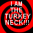 Four identical red and black spiral patterns with white text reading "I AM THE TURKEY NECK!!!" arranged in a