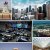 Pixelated collage of four distinct scenes: city skyline, beach, dark interior, and water reflection, all rendered in low-resolution mosaic style.