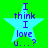 Light blue star-shaped icon with purple text "I think I love u...?" on bright green background, two identical static frames shown side-by-side.