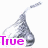 Two pixelated Hershey's Kiss icons with text overlays; left shows 'True' in pink, right shows 'LOVE' in white on purple.