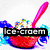A pixelated image of a red bowl with a pink spoon and colorful sprinkles, overlaid with text reading "Ice-cream" at the top and "Awesome" at the bottom.