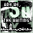 Animated icon with green and black text reading 'ARE HE, THE WAITING' over a blurred background of stylized shapes.