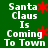 Green background with white text reading "Santa Claus Is Coming To Town" and red starburst symbols, arranged in a of four identical sections