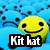 A pixelated yellow smiley face with black eyes and mouth floats against a blue background with scattered dark pixels, below which is bold white text reading 'Kit hat' on a black rectangular block.