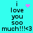 Cyan background with black text reading "i love you soo much!!!<3" in two identical vertical , each containing a pink pixelated heart or star animation above the first 'i'