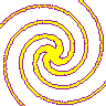 Yellow and purple spiral patterns on a gray background with no visible text or distinct subjects.