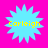 Four identical light blue starburst shapes with yellow text "Carleigh" on a bright pink background.