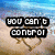Pixelated beach scene with two wooden chairs, blue sky, and text overlays reading "YOU CAN'T CONTROL" and "LOVE" in contrasting styles.