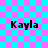 Four identical 'Kayla' text icons arranged in a on a cyan and pink checkered background with light blue lines
