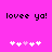 Pixelated text 'lovee ya!' appears twice on a bright pink background with five white and light purple heart icons below.