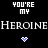 Animated sequence of pixelated text and heart symbols on black background, with alternating white and blue elements.