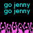 Cyan 'go jenny' text repeated four times above pink pixelated hands raised in a crowd, all on black background.