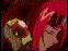 Animated sequence of a character with red hair and blue eyes, showing facial expressions from closed eyes to open gaze.