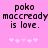 Pixelated text on pink background reads 'poko maccready is love.' with white star symbols below, animated to shift position.