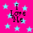 Bright pink background with light blue stars and black text reading "I Love Me" in four quadrants.