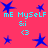 Pixelated blue stars and cyan text on a bright pink background with repeated 'me MySelf &i <3' phrases.