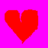 Red heart shapes on bright pink background show sequential damage: intact, split into two pieces, wrapped with purple string, and pierced by a black object.