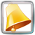 Pixelated golden bell with brown base inside silver frame on light gray background.