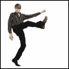 Six- shows a man in various poses: kicking, bending backward, jumping, standing with arms crossed. One displays text "Franz Ferdinand"