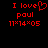 Red pixelated text on black background with 'I love' followed by a heart symbol, then 'paul', and dimensions '11x14x05'.