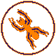 Animated orange spider-like figure in dynamic pose within dotted oval frames, transitioning between circular and vertical orientations on gray background.