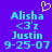 Pixelated blue text on purple background with heart symbol above left name, showing two identical static frames.