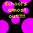 Pixelated yellow text reads "School's almost out!!!!!" over a black background with scattered bright purple circles.