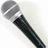 A microphone icon with changing text overlays in different colors across six