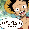 Two anime characters in a split- composition; left character speaks with wide eyes and open mouth, right character holds fabric with speech bubble reading 'uh...'