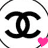 Two identical black Chanel double-C logos on white background with pink heart accents and diagonal line patterns, displayed as a 2-frame contact sheet.
