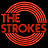 A contact sheet of 18 animated frames showing a red text-based logo animation for The Strokes' album 'Room on Fire', with repeated circular and linear text elements in various states of motion against black background.