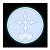 A circular light blue icon with a white cross-like symbol at its center, set against a black background.
