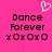 Pixelated pink background with white heart symbol above text reading Dance Forever xOxOxO in black block letters.