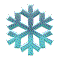 20 distinct snowflake-shaped icons in varying shades of cyan and light blue, displayed against a solid gray background with no visible motion or text