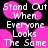 Pixelated text reads "Stand Out When Everyone Looks The Same" over pink circular shapes on black background.