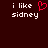 Dark red background with white pixelated text 'i like sidney' and a red heart symbol replacing the word 'love'.