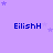 Purple background with blue text 'EilishH' repeated in a , scattered star shapes in varying sizes and opacities, and a gray rectangular overlay on the bottom-right