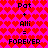 Pixelated graphic with pink background of red hearts, displaying two identical text equations 'Pot + Ali = FOREVER' in black block letters.