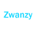 Pixel art contact sheet showing two frames of a female character in blue striped top and jeans with brown hair, labeled "Zwanzy" above the right frame.