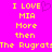 Pixelated yellow text on bright pink background with purple heart symbol, showing two identical side-by-side layouts of 'I LOVE MIA More then The Rugrats' in blocky font.