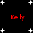 Black background with white star shapes and four red "Kelly" text instances arranged in a pattern