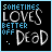 A contact sheet of 10 animated frames showing a black background with blue and white text reading "SOMETIMES LOVES BETTER OFF DEAD" and small pixelated sparkles that change position across frames.