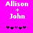 Pixelated text 'Allison + John' on bright pink background with black and purple star icons below, showing animation changes